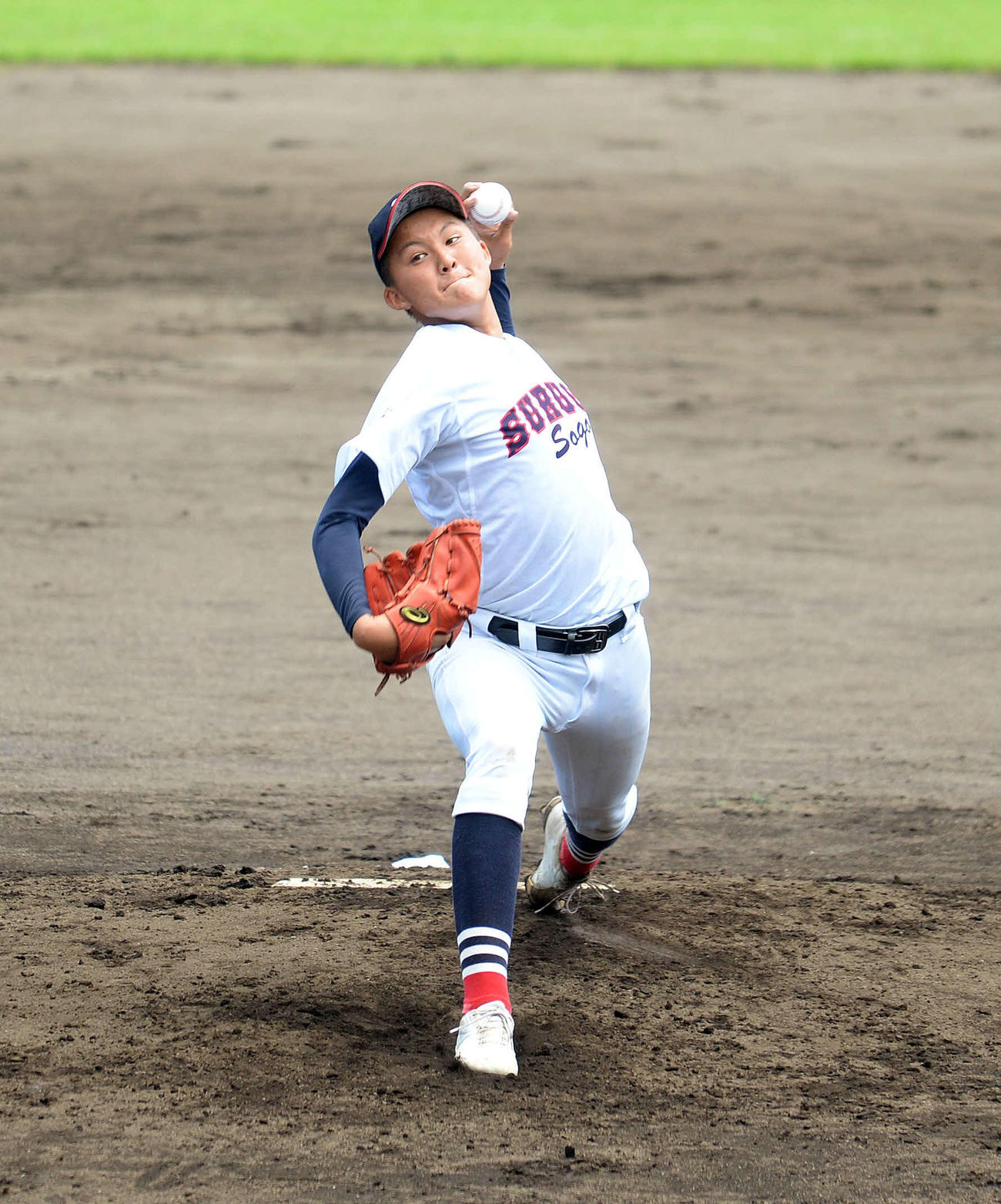 8回5安打1失点の好投を見せた駿河総合の原崎翔