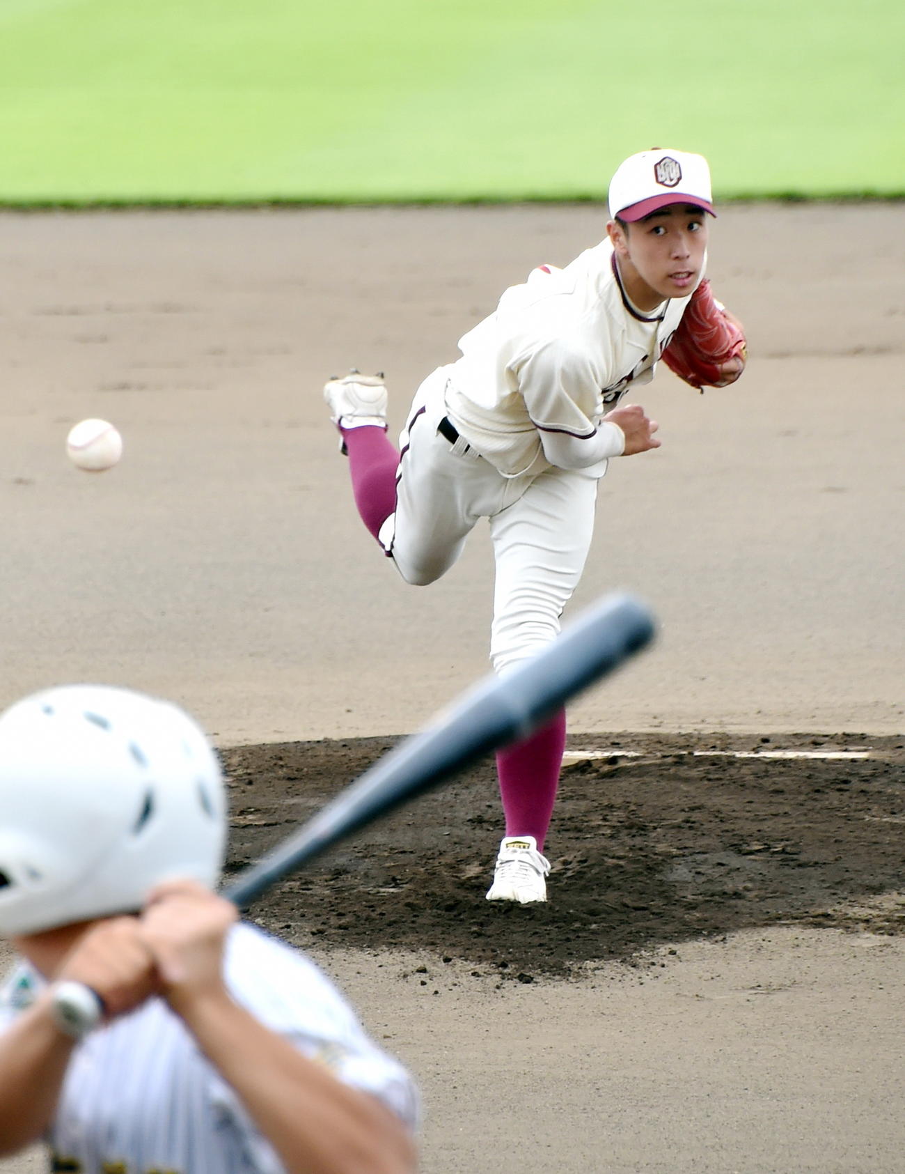 盛岡中央対江南義塾盛岡　3回完全投球をした盛岡中央・斎藤（撮影・山田愛斗）