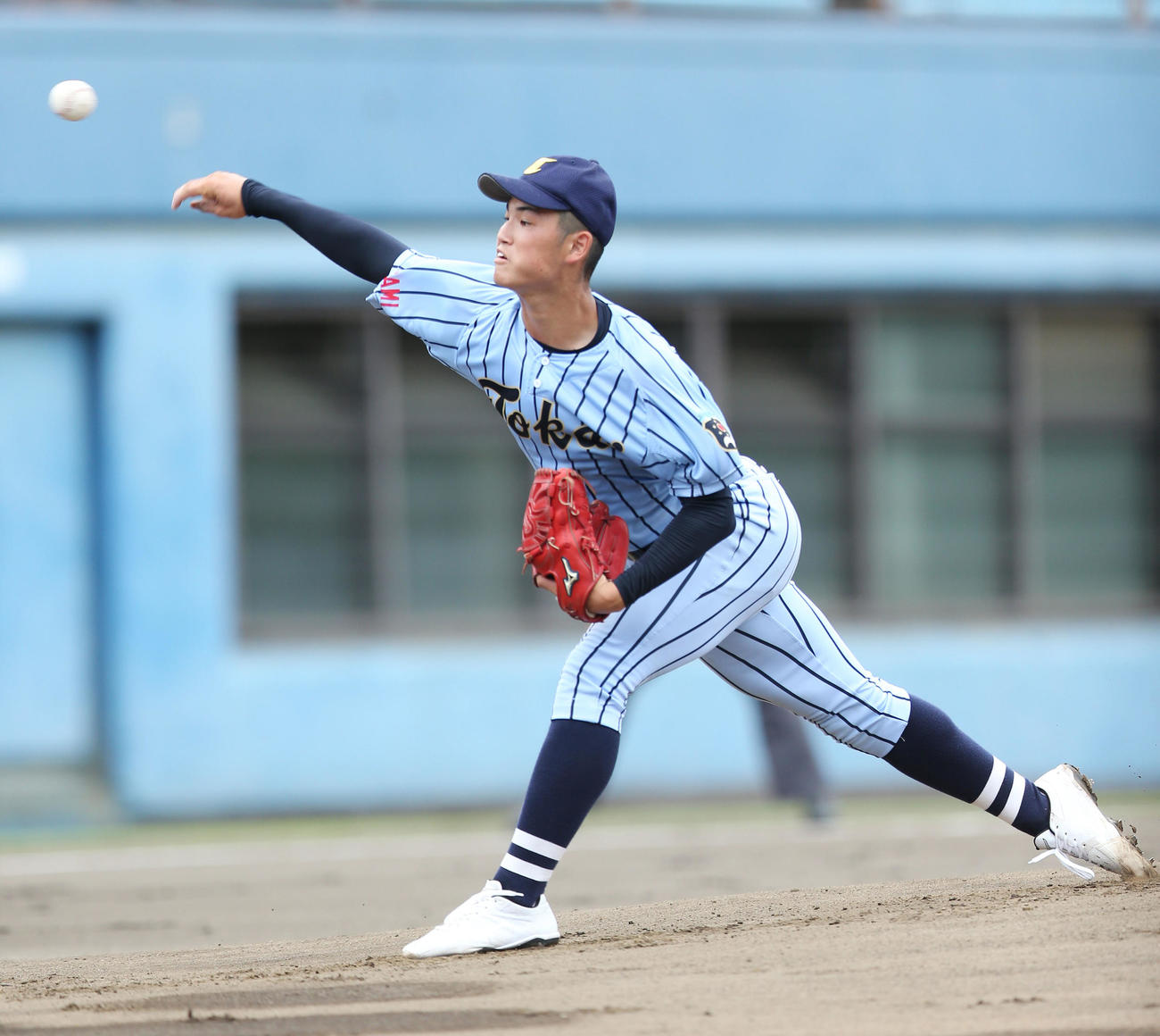 麻溝台対東海大相模　東海大相模先発の庄司（撮影・宮地輝）