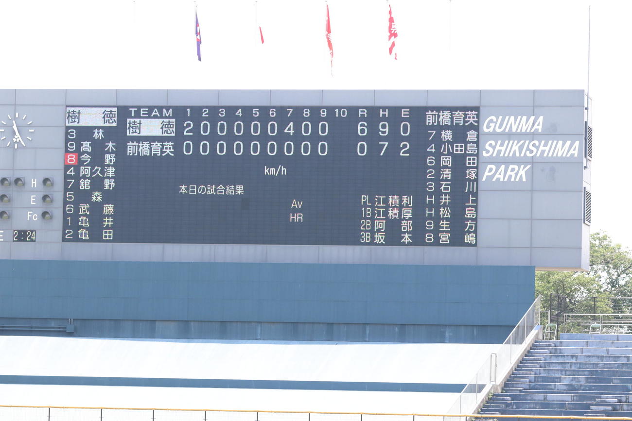 樹徳－前橋育英戦のスコアボード（撮影・星夏穂）