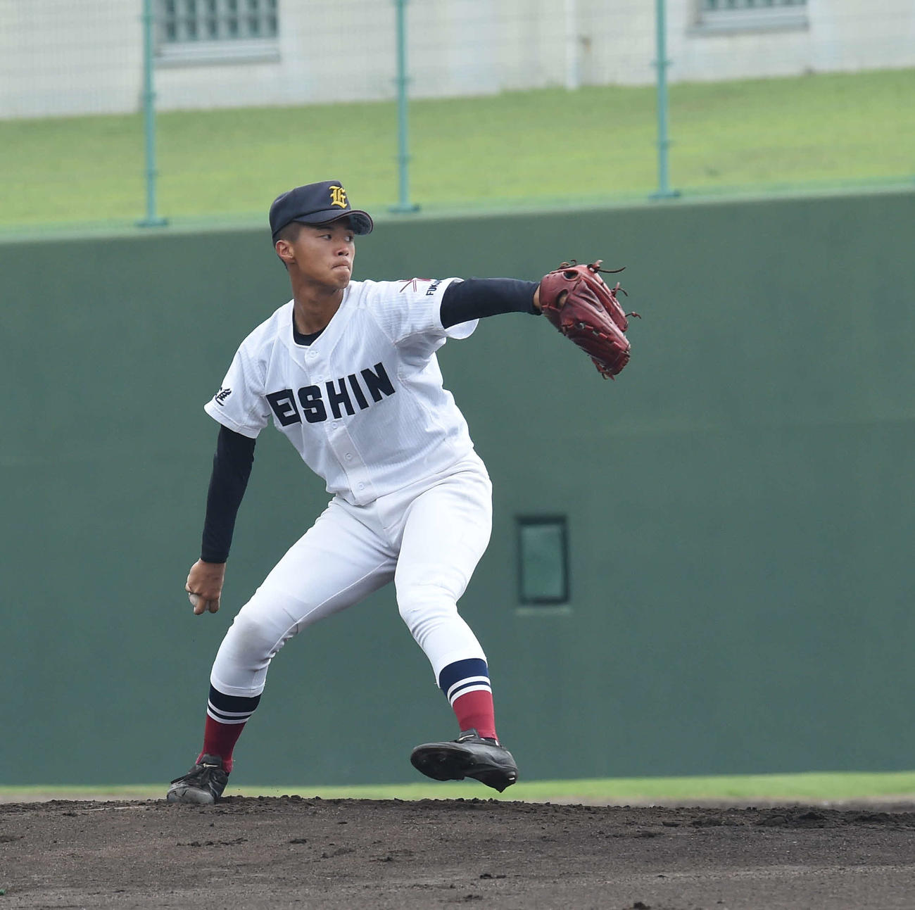 盈進対近大福山　盈進先発の向井勇（ゆうき）投手（撮影・前山慎治）
