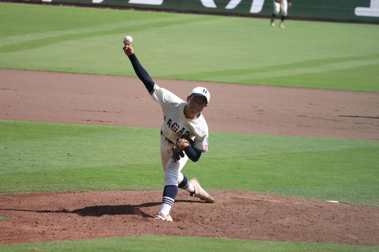 準決勝、社戦で先発登板した長田・松田宰（撮影・波部俊之介）