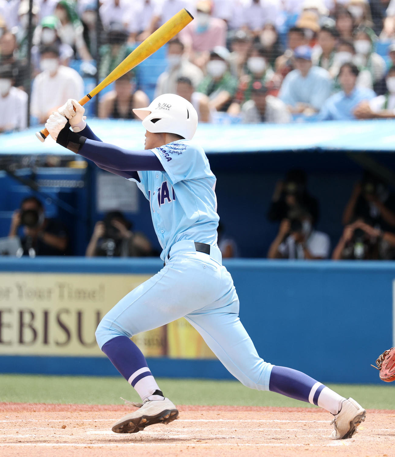 日体大荏原対城東　3回表日体大荏原2死二、三塁、原田は右中間適時三塁打を放つ（撮影・鈴木正人）