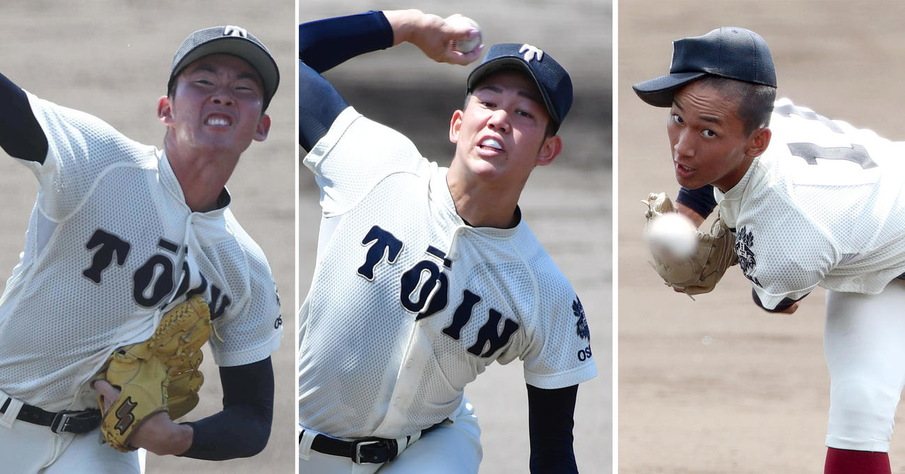 大阪桐蔭の左から別所孝亮、川原嗣貴、前田悠伍