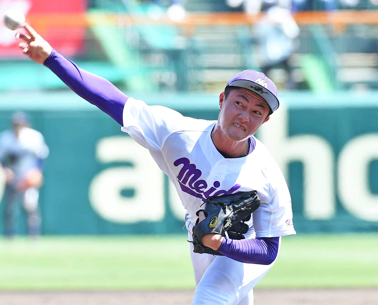 9回表から登板した、愛工大名電2番手の岩瀬（撮影・岩下翔太）