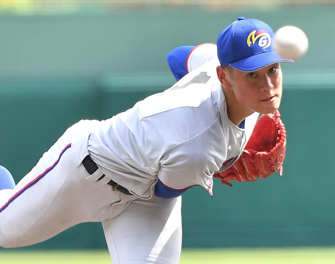 鹿児島実対明秀学園日立　明秀学園日立2番手の猪俣（撮影・岩下翔太）