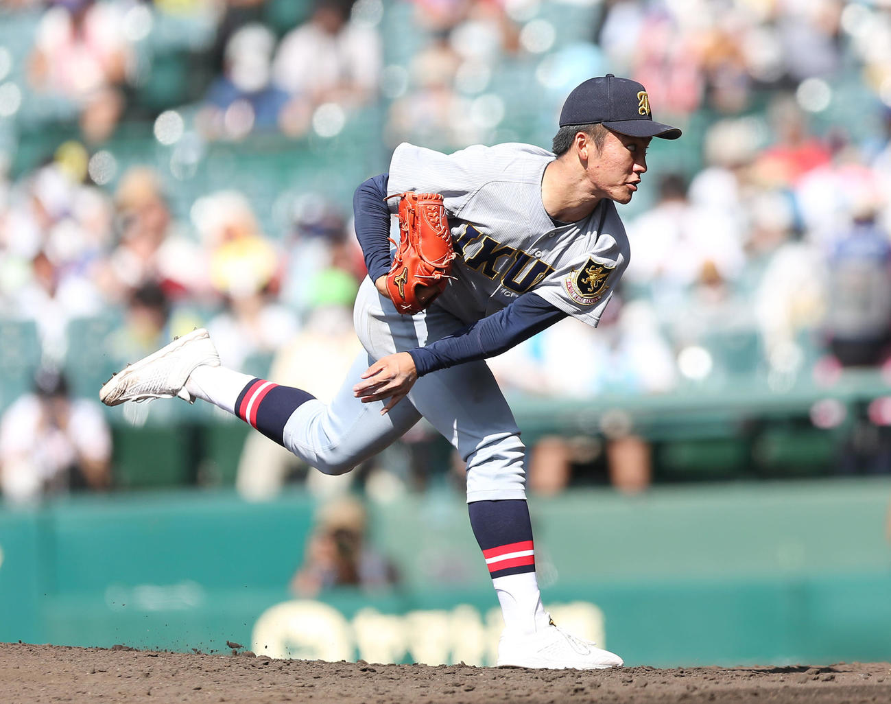 鳥取商対仙台育英　力投する仙台育英2番手の古川（撮影・宮地輝）