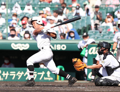 有田工対浜田　4回表有田工1死、右打席で遊ゴロに終わる山口洸（撮影・白石智彦）