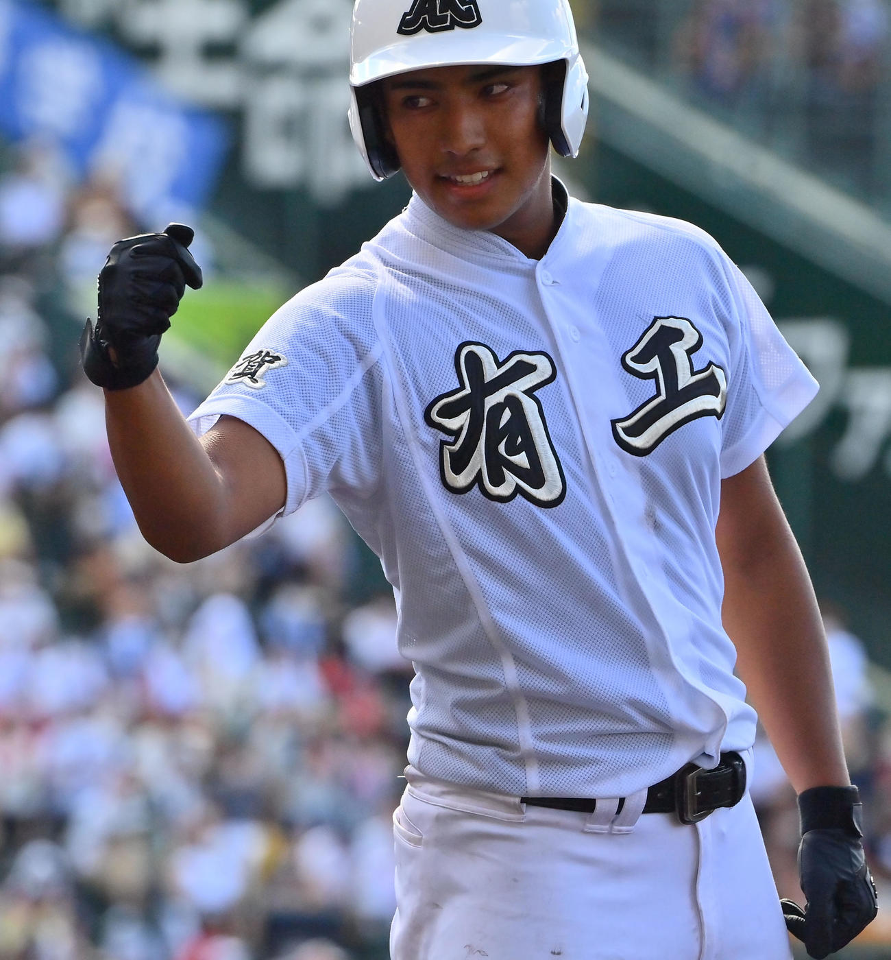 有田工対浜田　5回表有田工2死三塁、投手強襲の適時打を放った角田（撮影・和賀正仁）