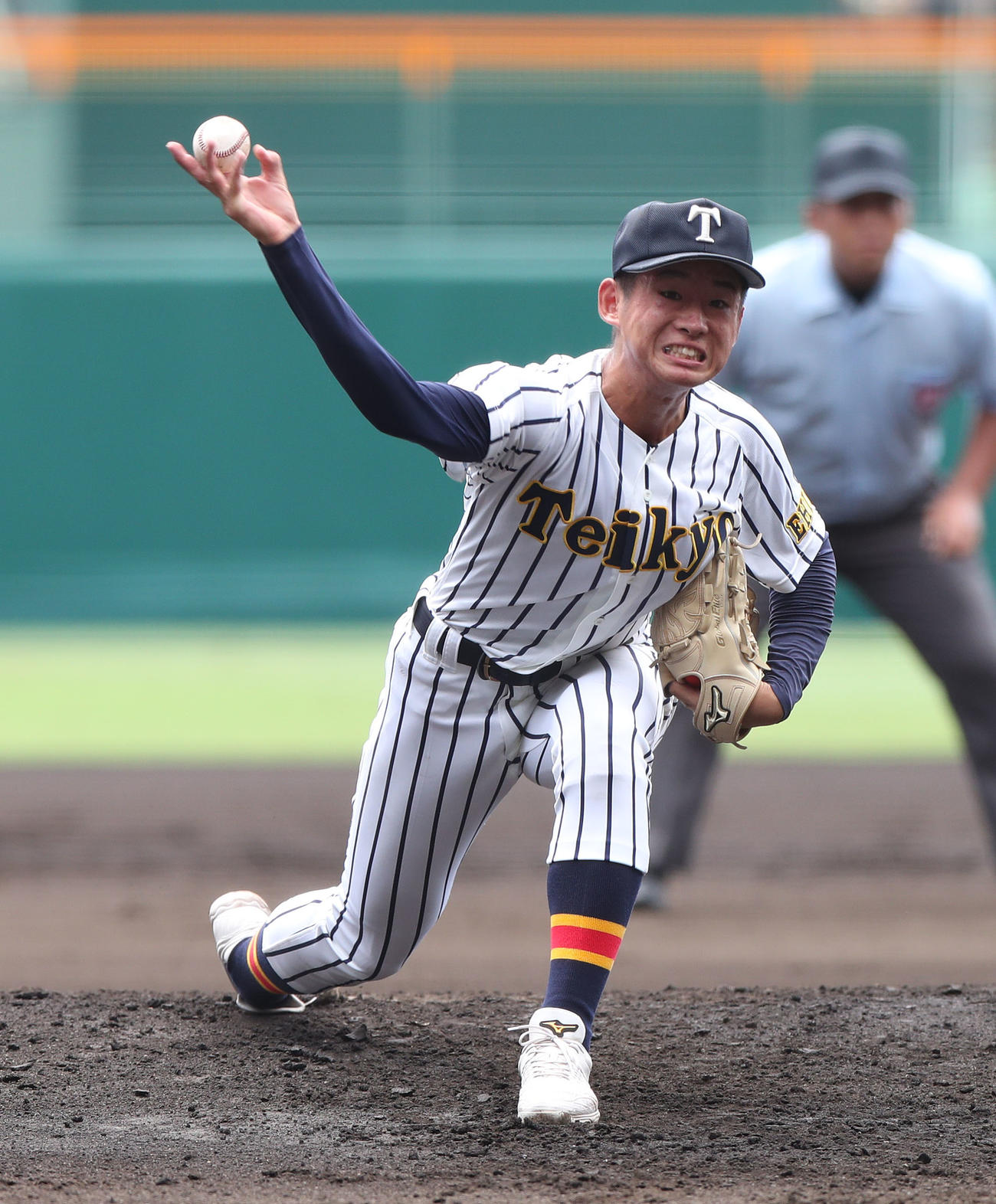 帝京五対九州学院　九州学院戦に先発する積田（撮影・白石智彦）