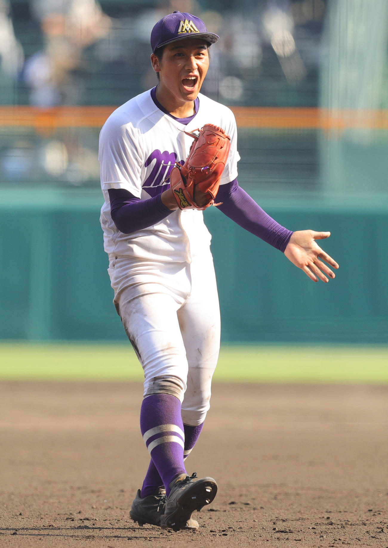 22年8月15日、明豊対愛工大名電　完投勝利を挙げ喜ぶ愛工大名電・有馬伽久