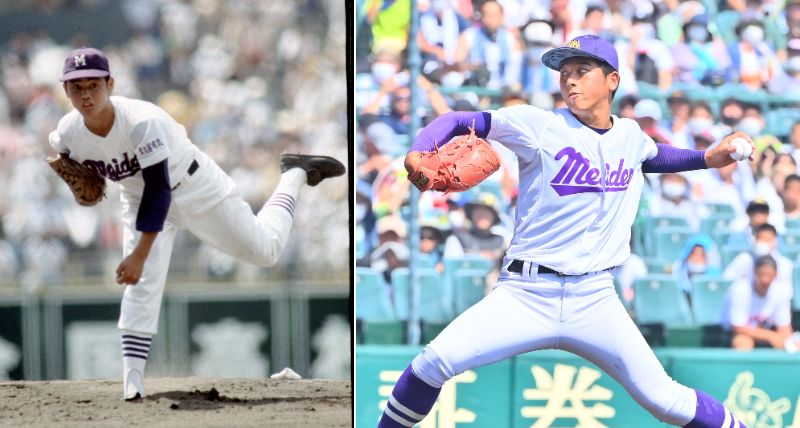 1981年のエース工藤公康（左）と今夏のエースで2失点完投した愛工大名電・有馬伽久