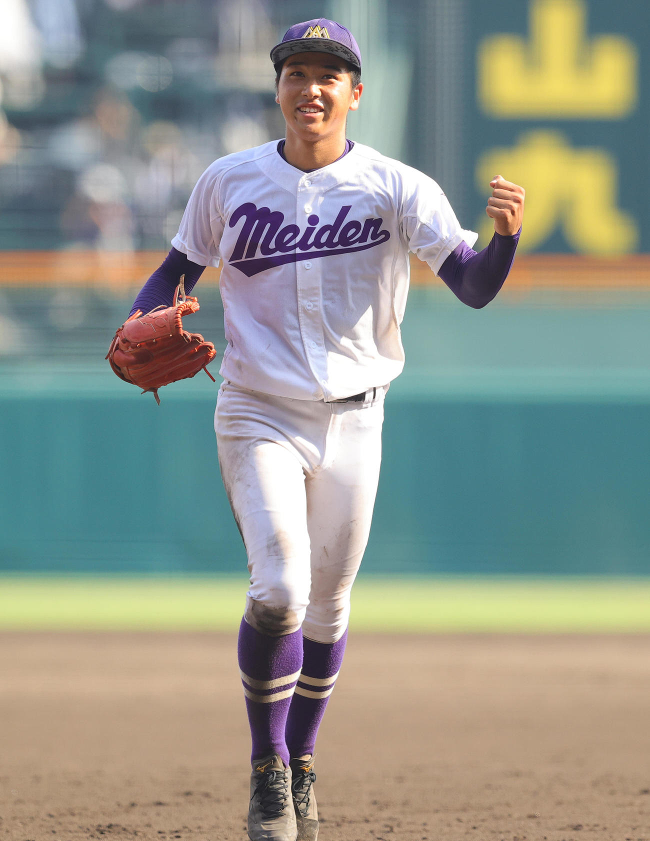 明豊対愛工大名電　完投勝利を挙げ喜ぶ愛工大名電・有馬（撮影・野上伸悟）