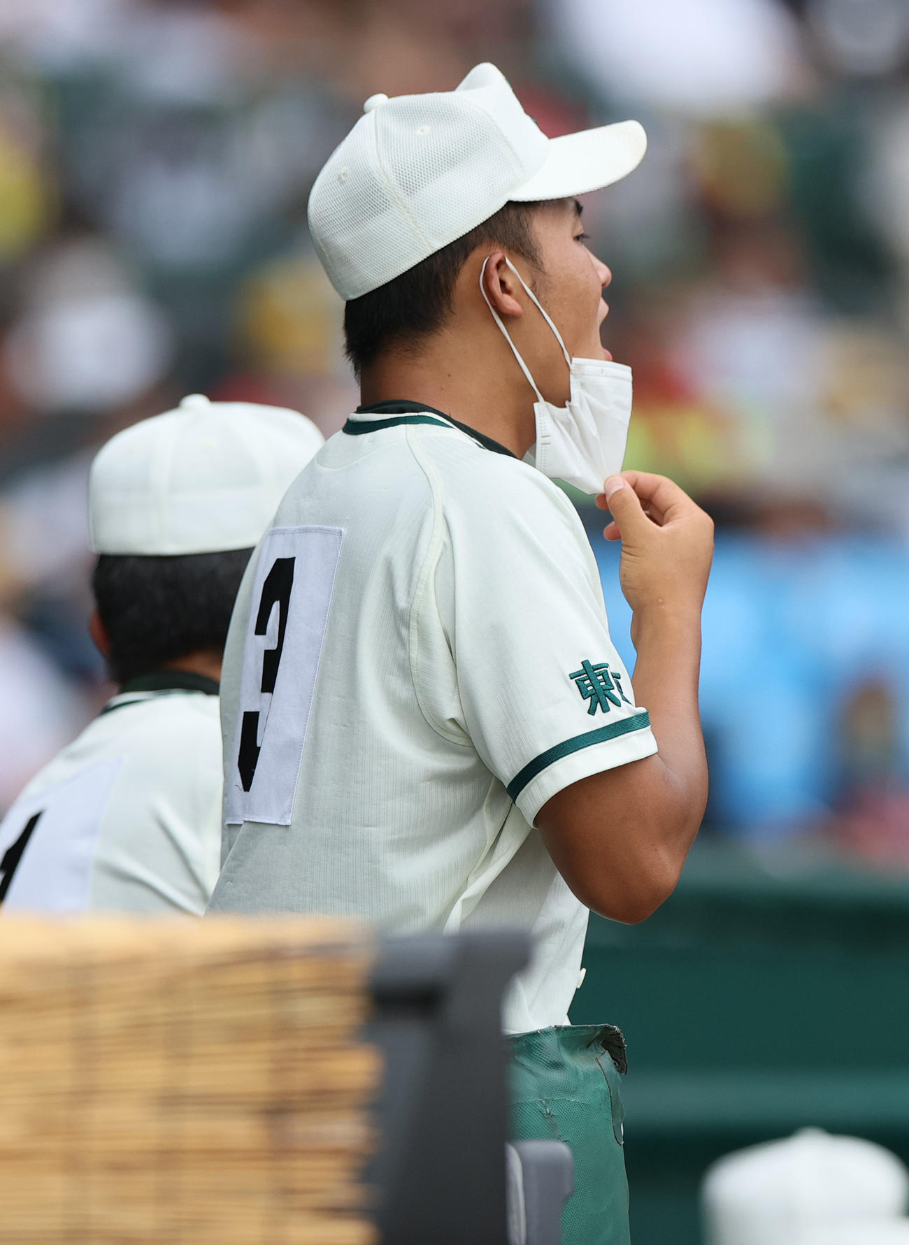 二松学舎大付対大阪桐蔭　3回、ベンチから声を出す二松学舎大付の小林主将（撮影・上山淳一）