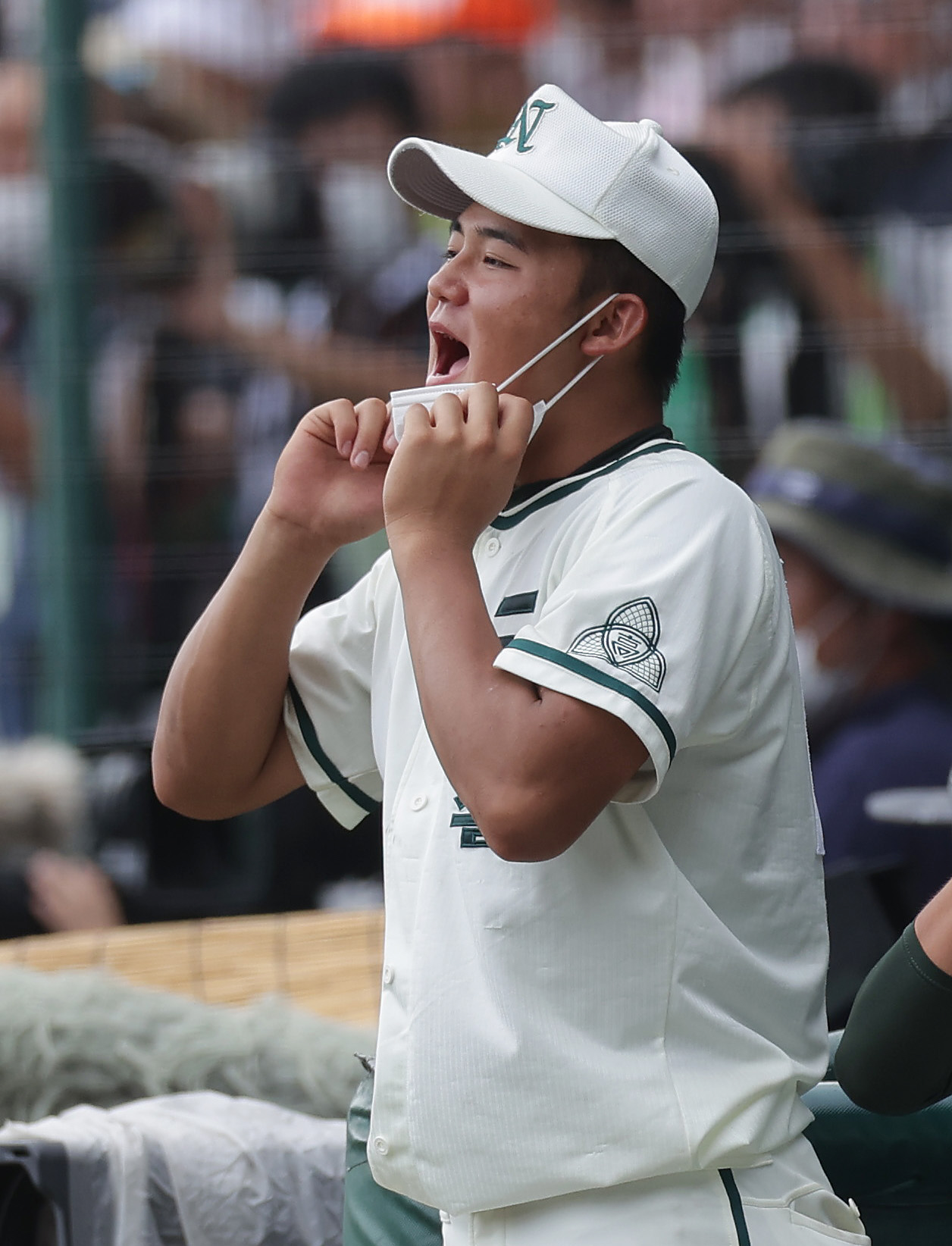 二松学舎大付対大阪桐蔭　3回表、ベンチからナインに声をかける二松学舎大付・小林（撮影・前田充）