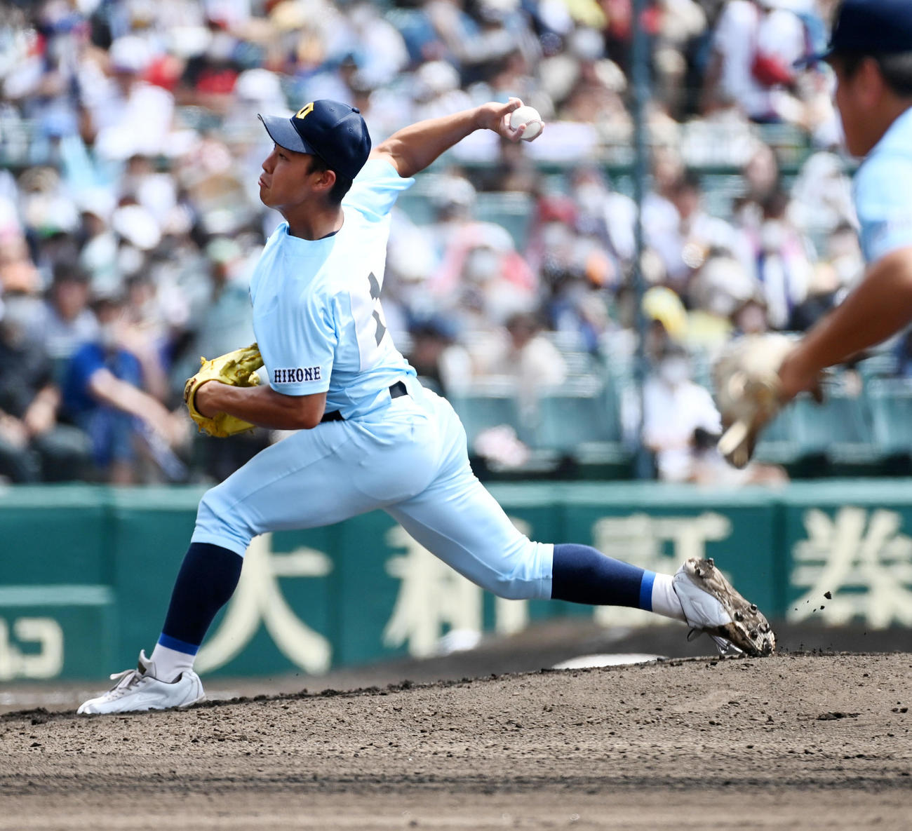 高松商対近江　近江先発の山田（撮影・前岡正明）