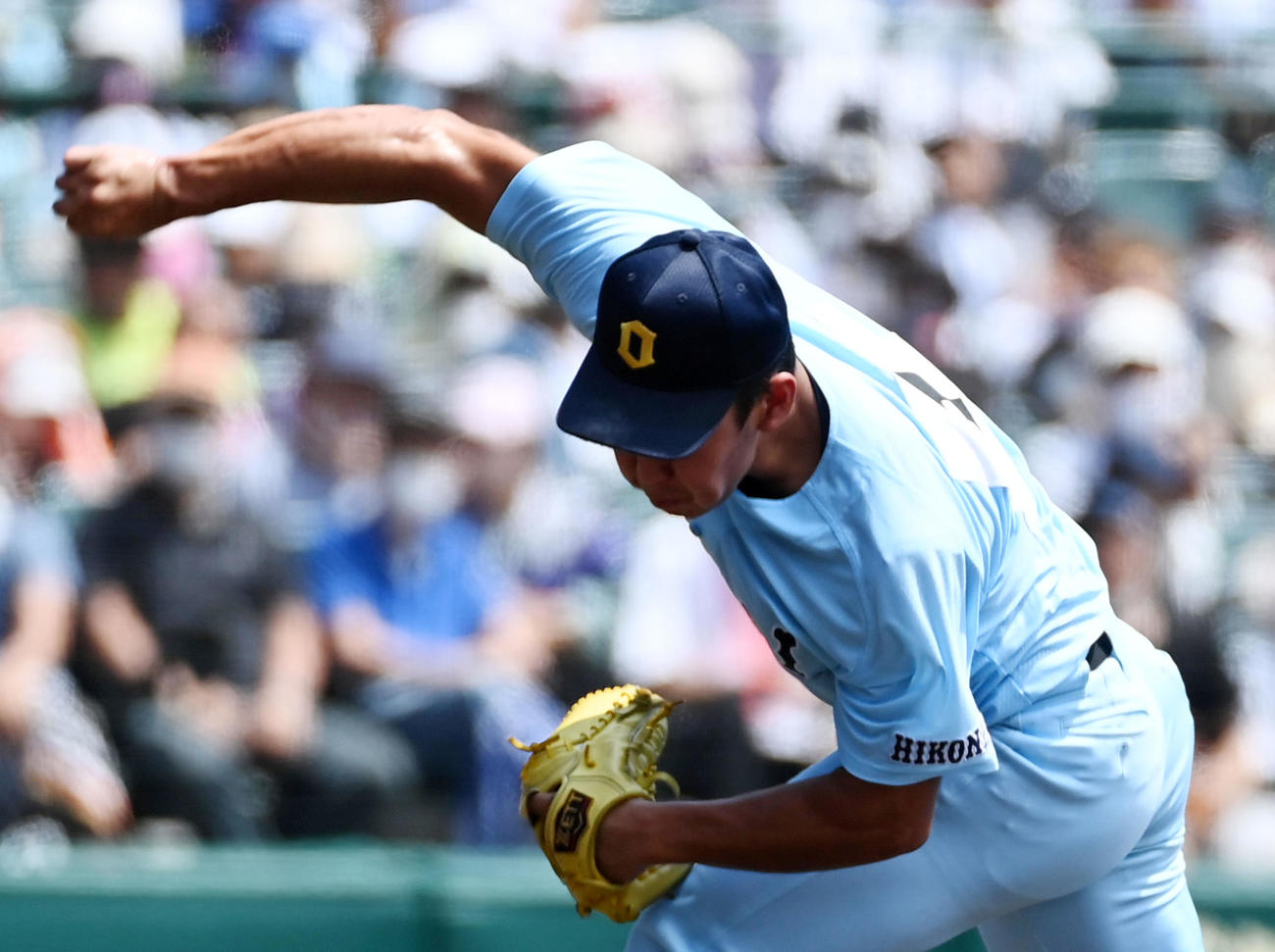 高松商対近江　近江先発の山田（撮影・前岡正明）