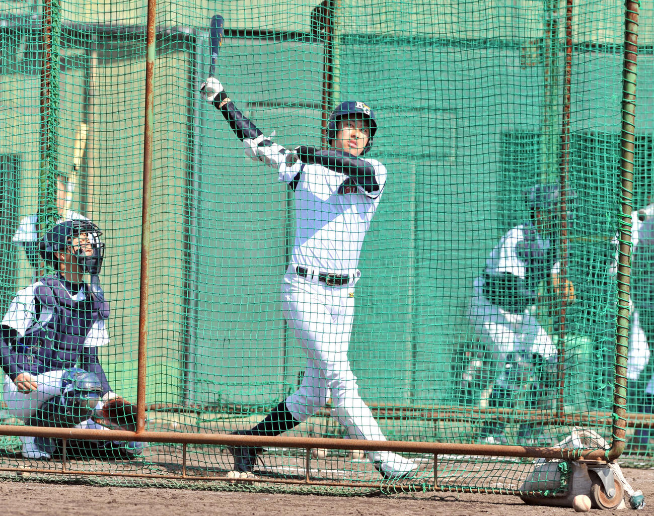 近距離打撃練習で快調に打球を飛ばす八戸学院光星の森山大樹（2014年3月28日撮影）