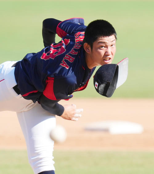 日本対韓国　5回、日本2番手の川原（撮影・菅敏）