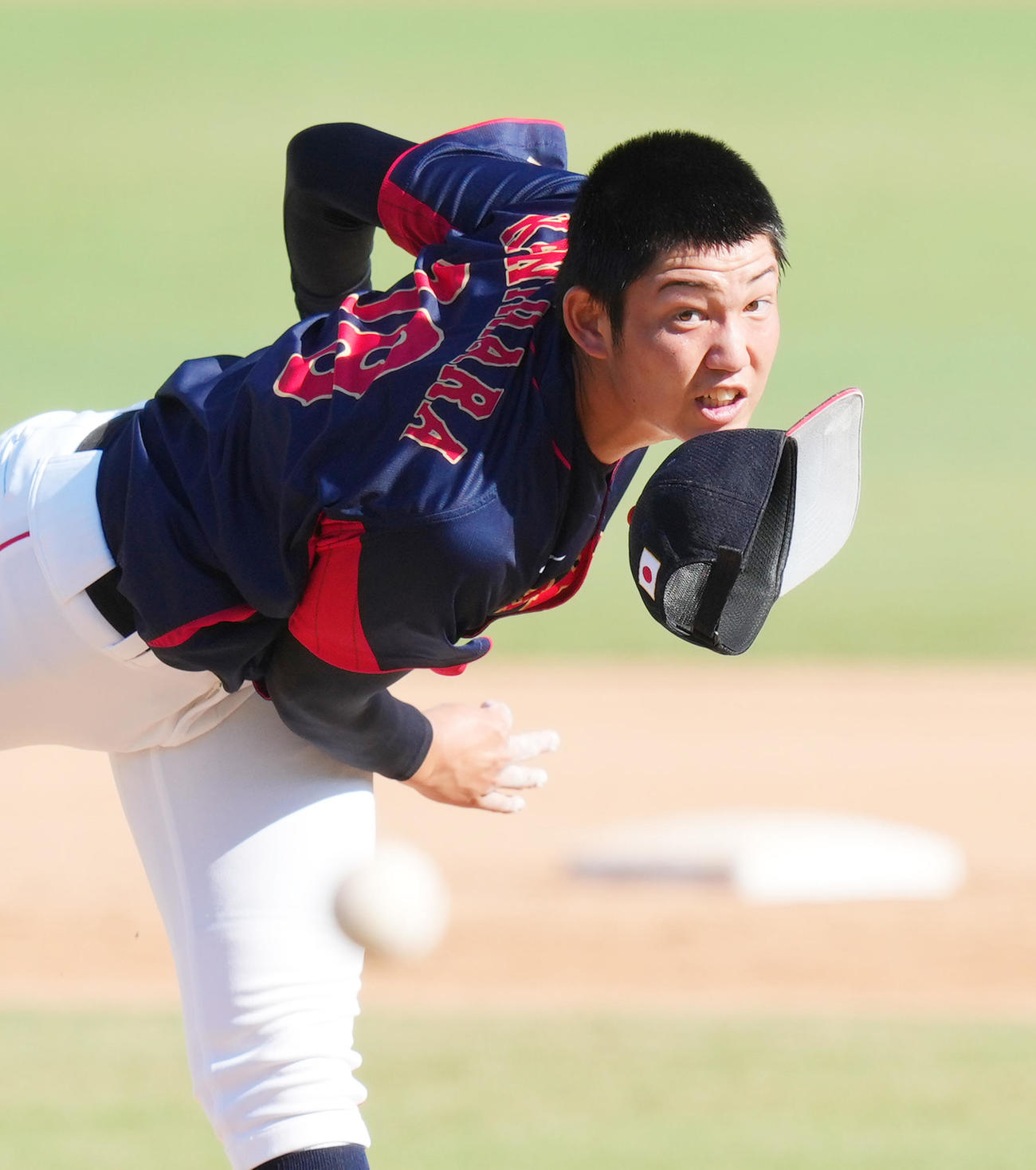 日本対韓国　5回、日本2番手の川原（撮影・菅敏）