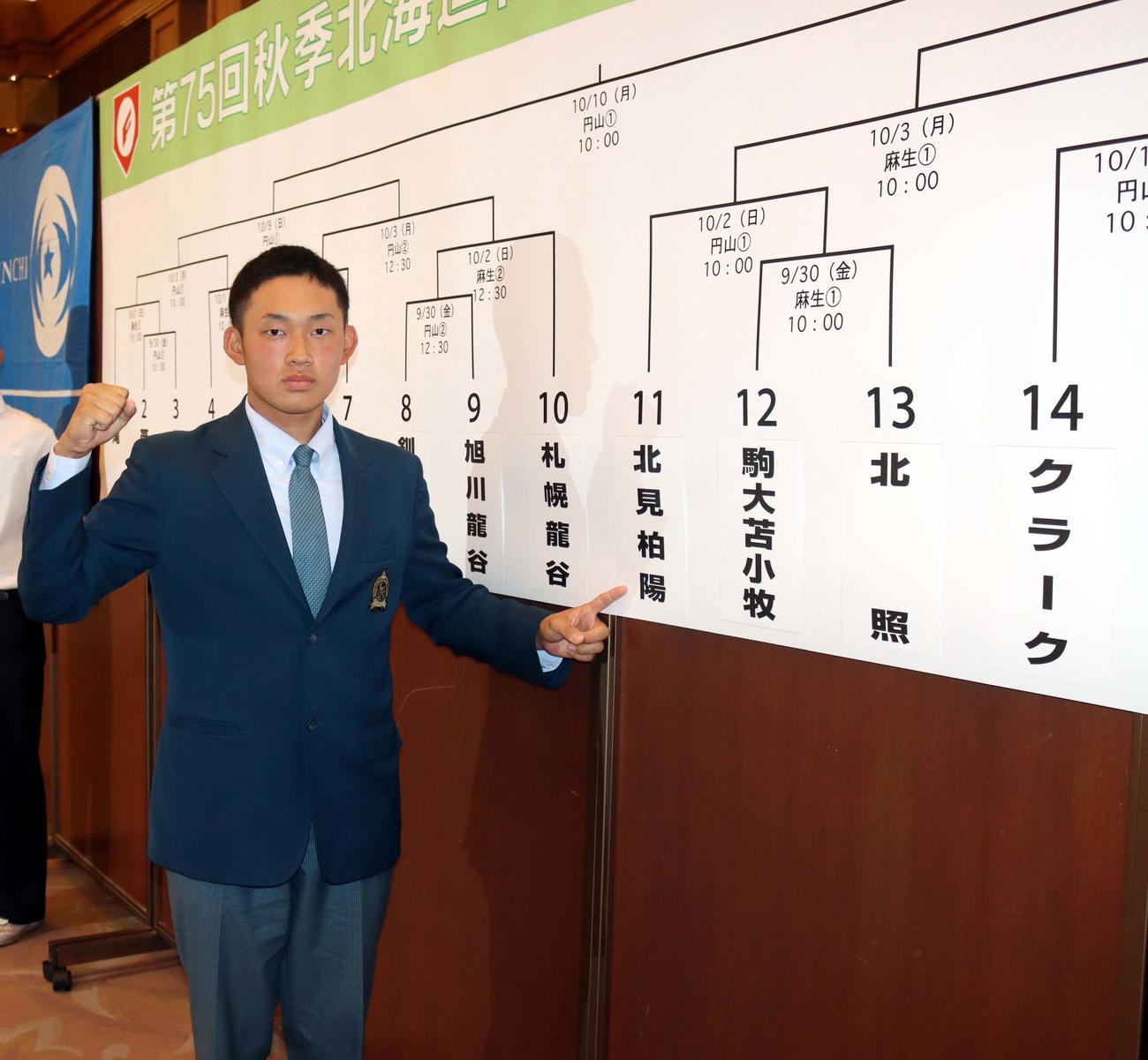 組み合わせが決まり気合のこもった表情を見せる北見柏陽の秋山主将（撮影・永野高輔）