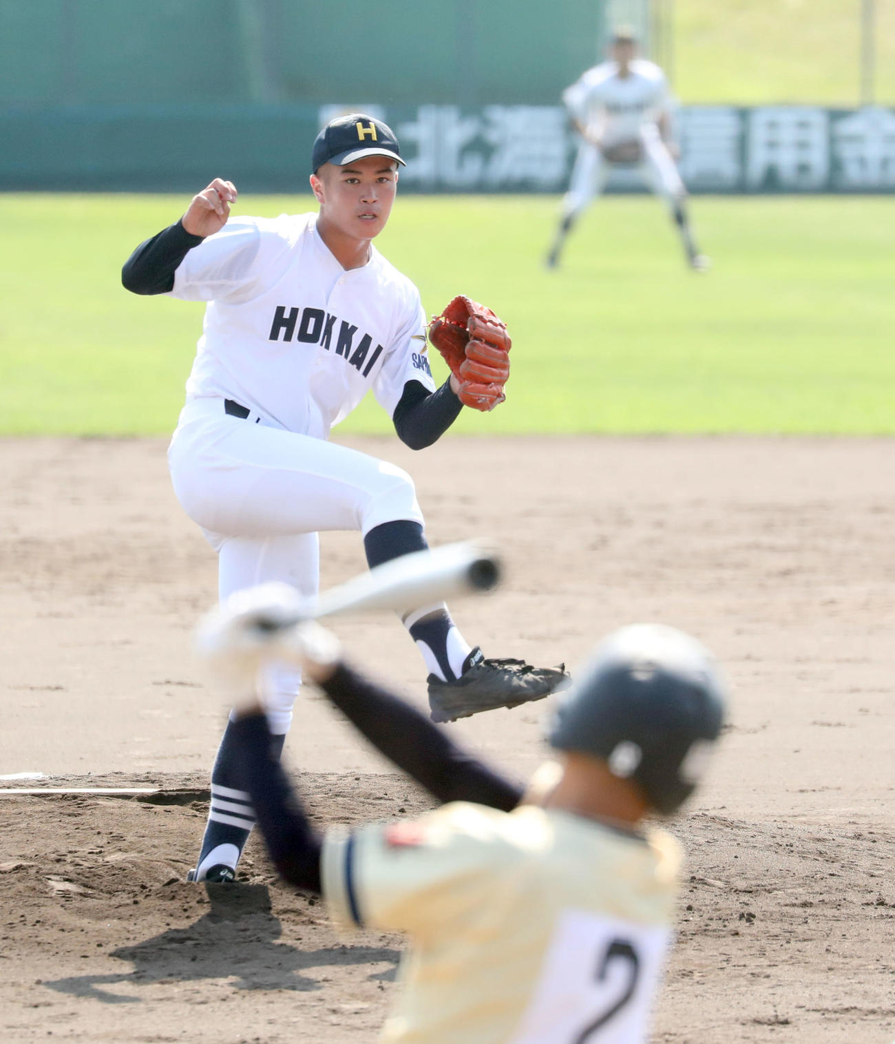 帯広農対北海　5回表帯広農無死、森本を三振にとる熊谷（撮影・佐藤翔太）