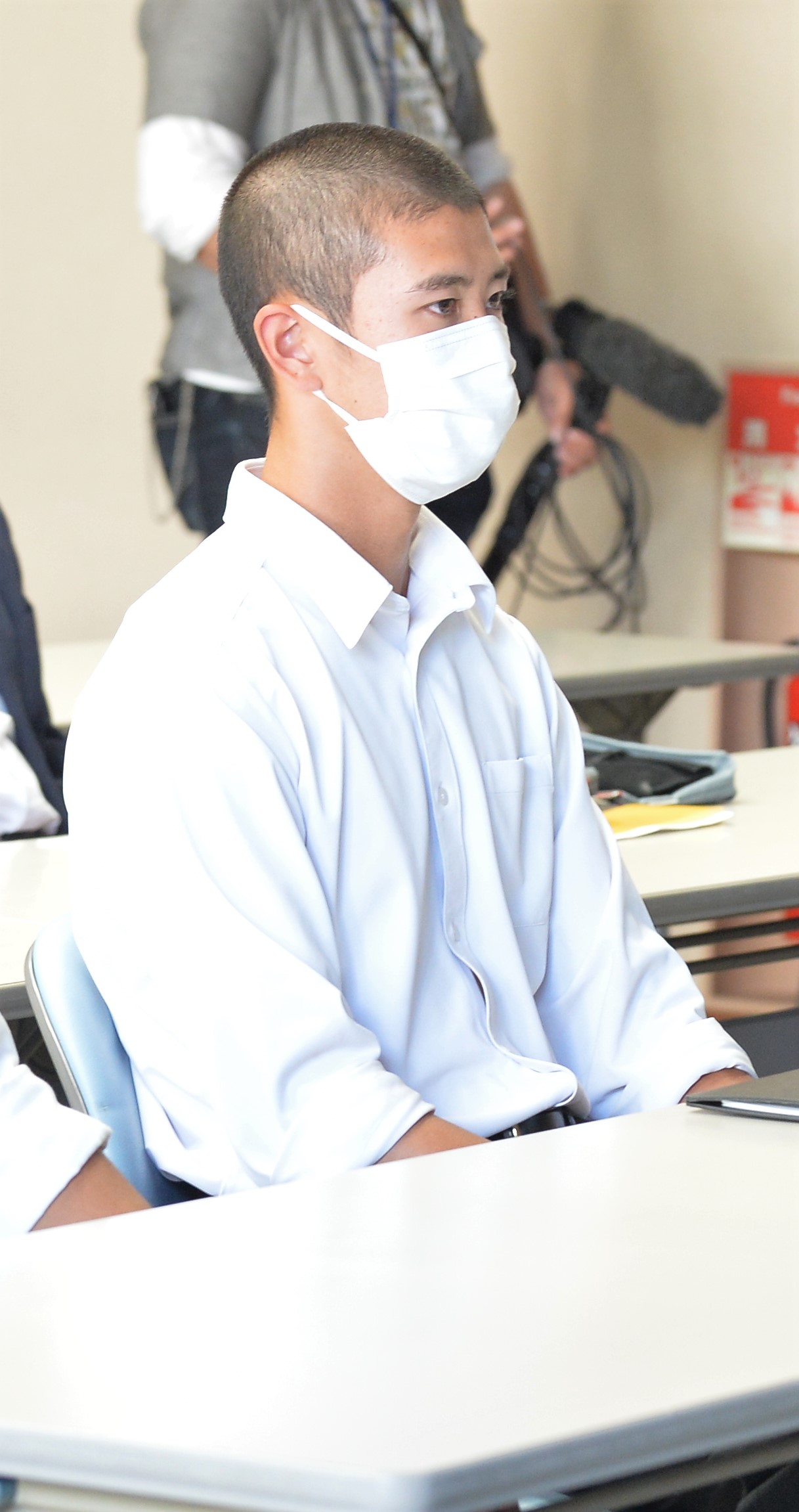 抽選会に出席した仙台育英・山田主将（撮影・佐藤究）