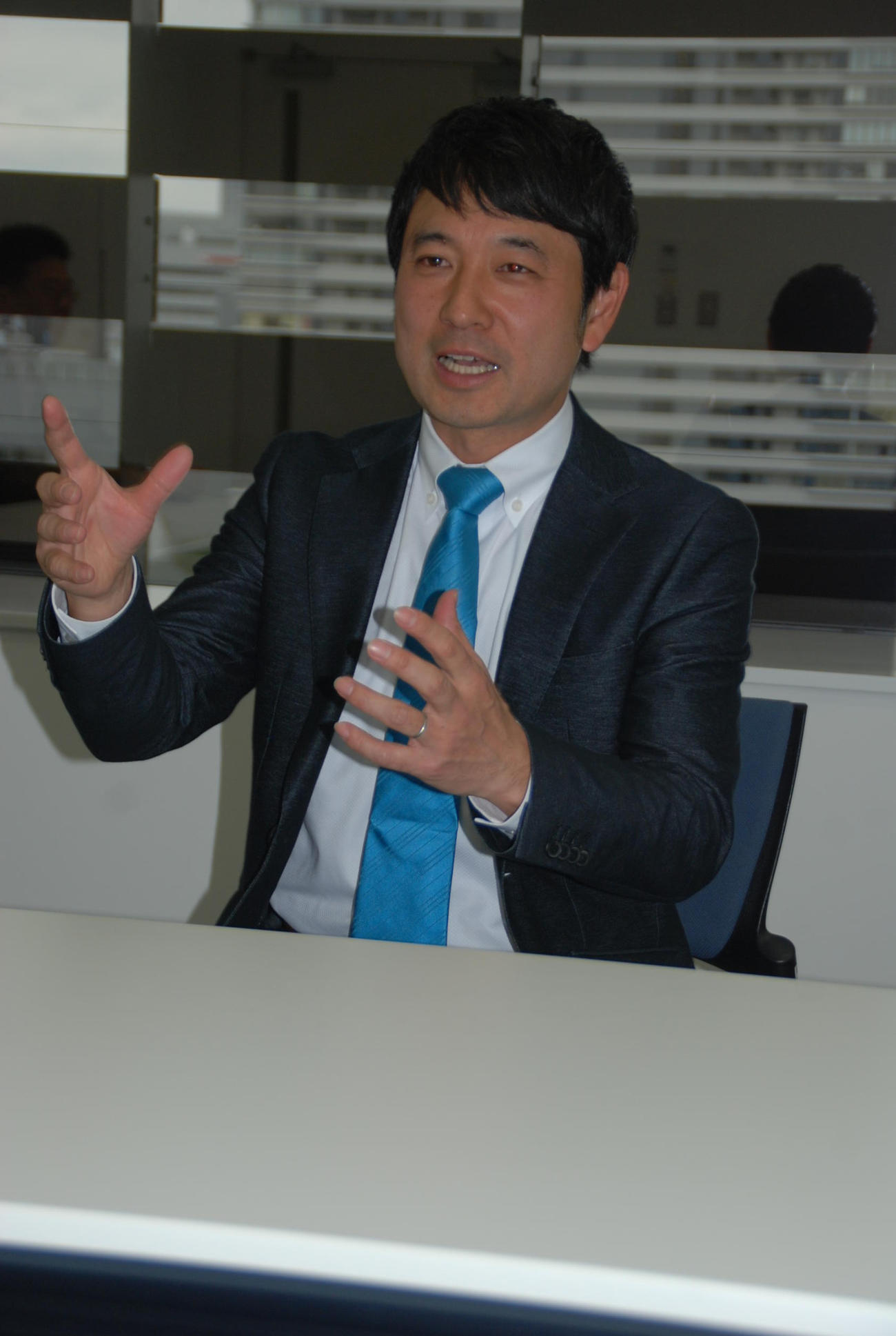 教師への転身を熱く語る清水次郎アナウンサー（2016年3月17日撮影）