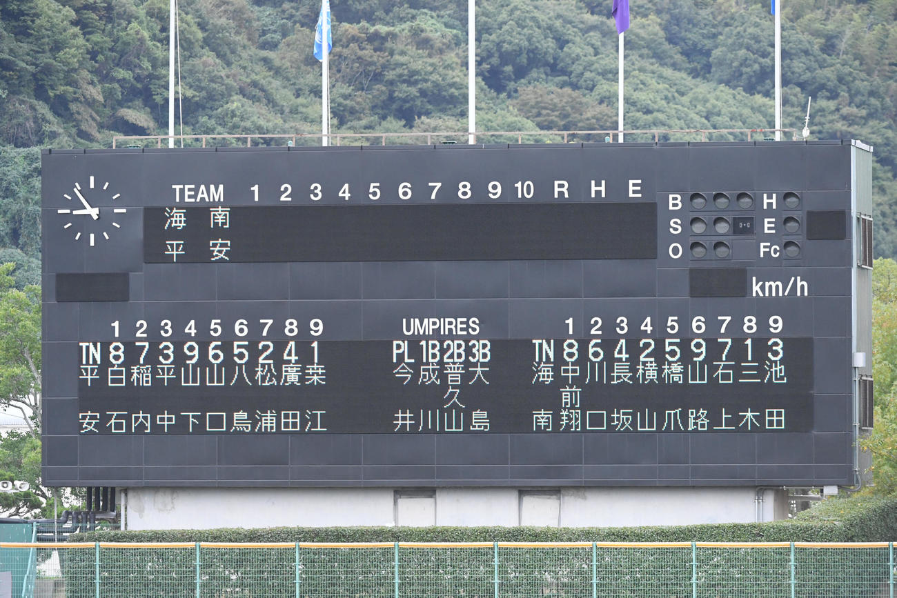 海南対龍谷大平安　両校スタメン（撮影・滝沢美穂子）