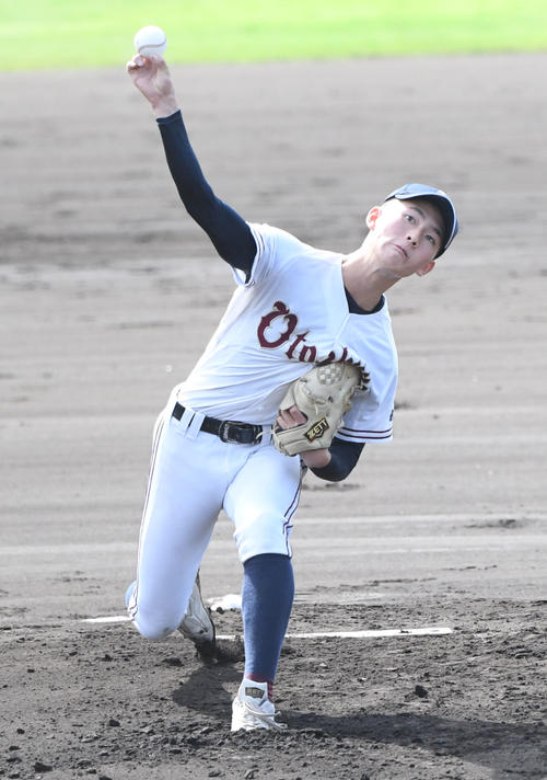 乙訓対高田商　乙訓先発の山村（撮影・滝沢美穂子）