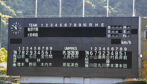 大阪桐蔭対報徳　両チームのスタメン（撮影・前岡正明）