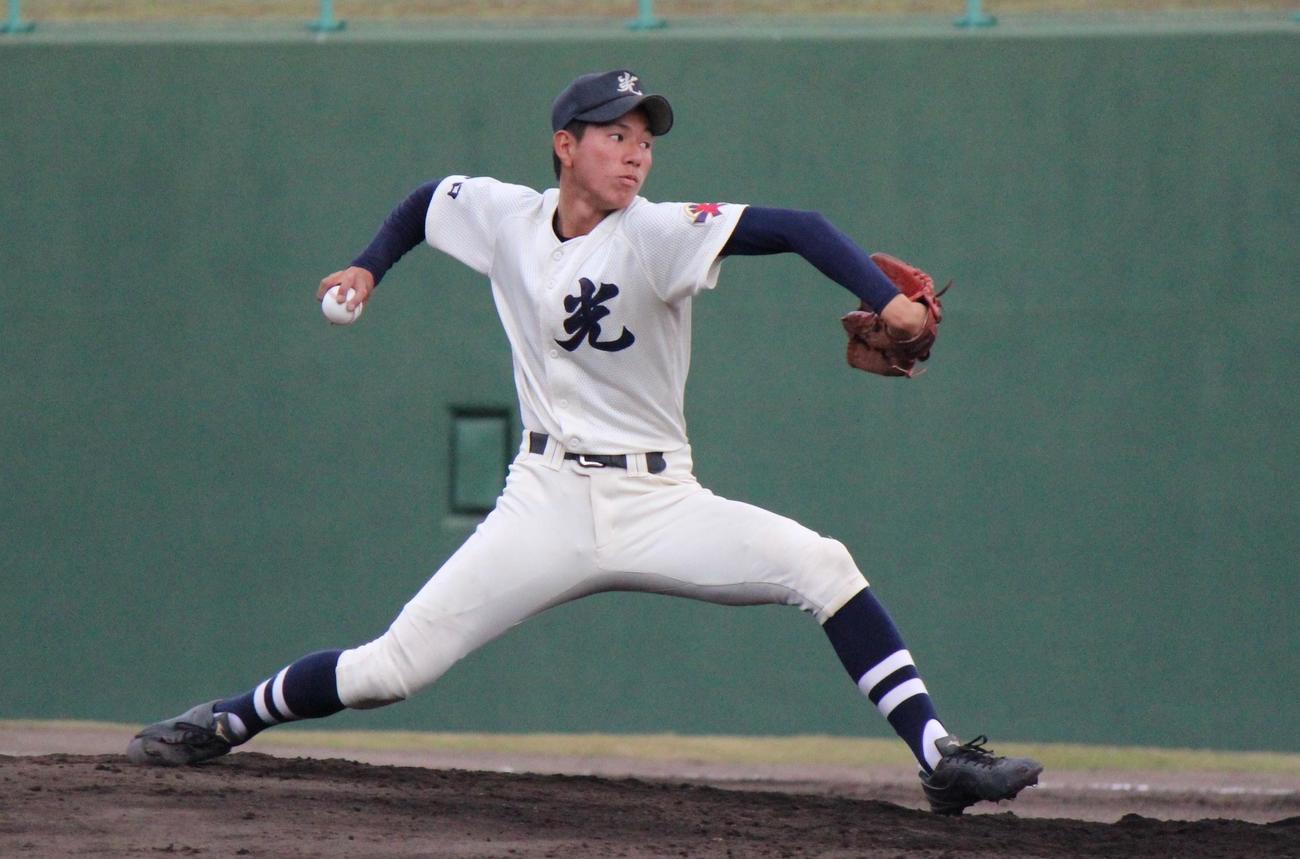 光対高川学園　先発した光・升田早人（撮影・柏原誠）