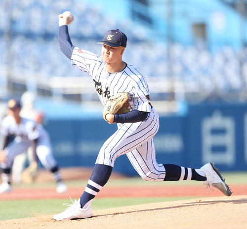 力投する東海大菅生先発の日当（撮影・宮地輝）
