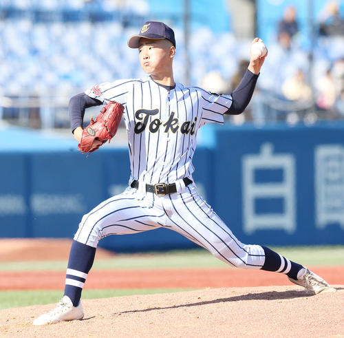 東海大菅生対広陵　東海大菅生2番手の筒井湊（撮影・宮地輝）