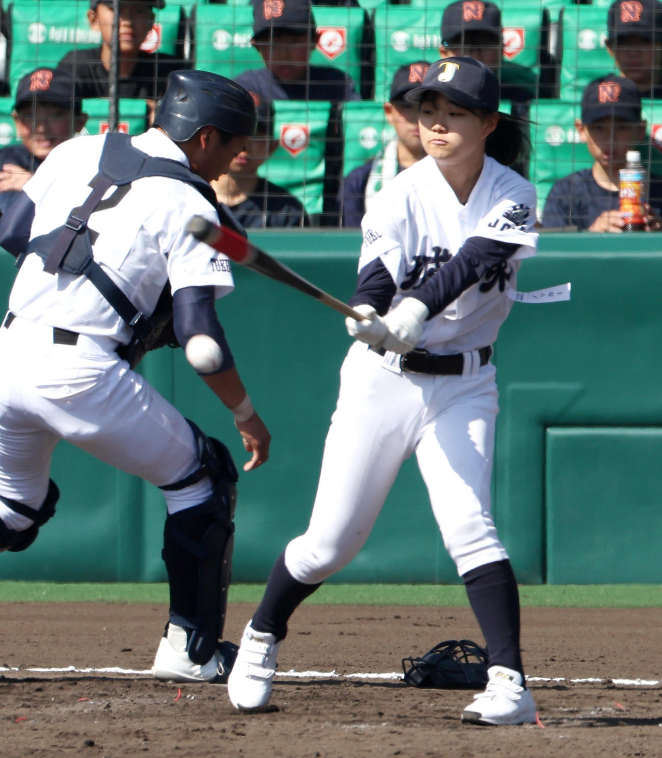 城東対東海大菅生　試合前にノックをする城東の女子マネジャー永野悠菜さん（撮影・上山淳一）