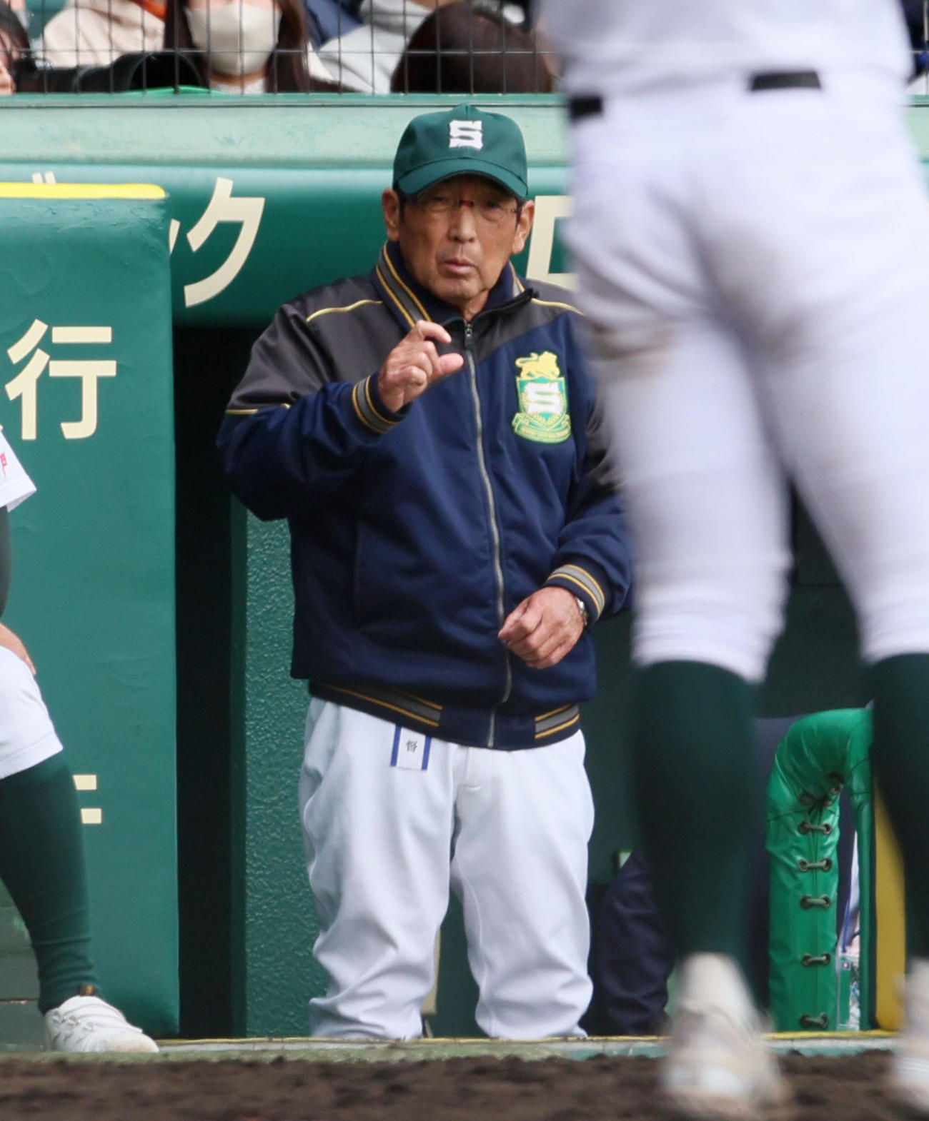 高知対専大松戸　5回裏、ベンチから選手にアドバイスを送る持丸監督（撮影・加藤哉）