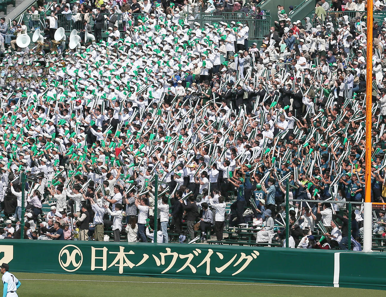 報徳学園対山梨学院　4回表、盛り上がる報徳学園の応援席（撮影・上山淳一）