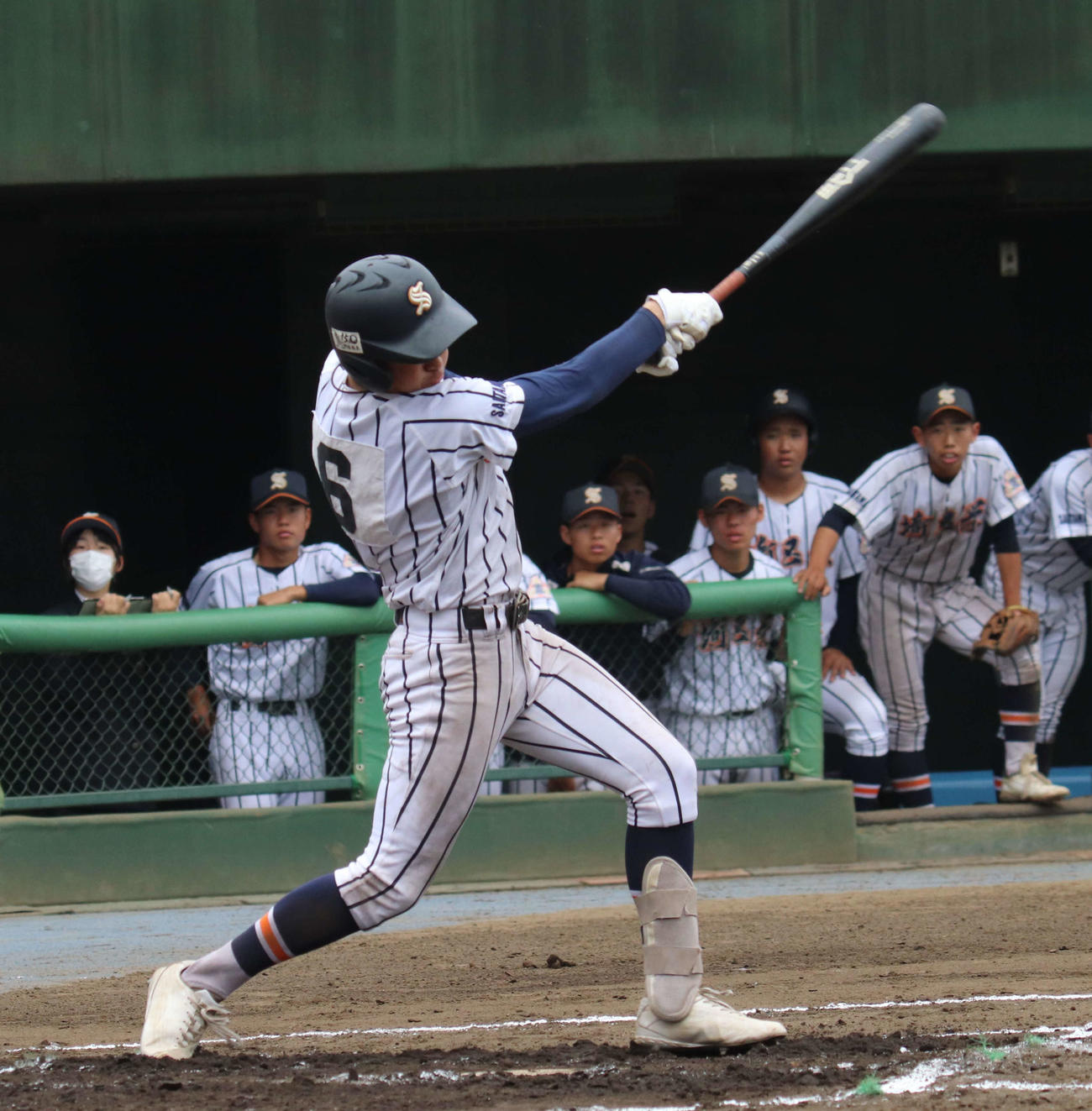 春日部対埼玉栄　1回裏埼玉栄1死一塁　先制の適時打を放った楯（撮影・星夏穂）