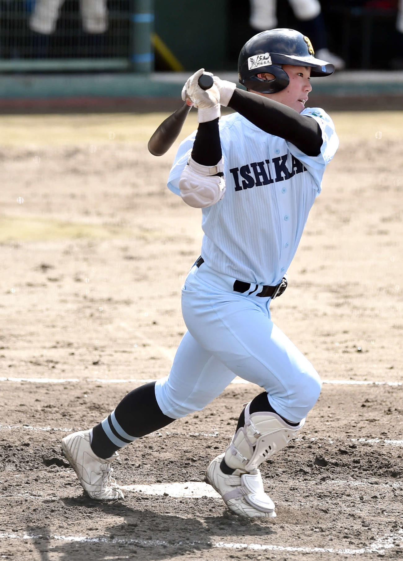 3回裏学法石川無死三塁、適時右前打を放つ福田涼（撮影・相沢孔志）