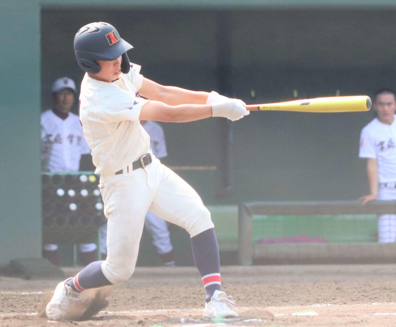 明和県央対常総学院　6回表常明和県央2死、チーム初安打を放つ高橋優（撮影・村山玄）