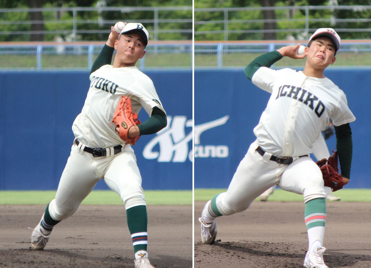 報徳学園の先発・間木（左）と市和歌山の先発・小野（撮影・柏原誠）