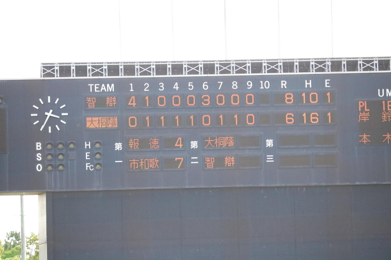 智弁学園対大阪桐蔭　試合後のスコアボード（撮影・林亮佑）