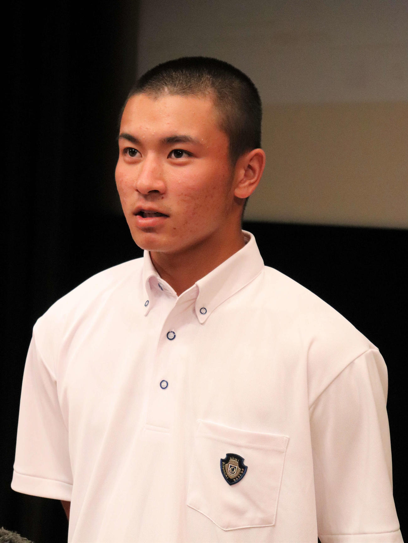 第1シード近江の主将・横田悟内野手（3年）（撮影・中島麗）＝2023年6月20日、栗東芸術文化会館きさら