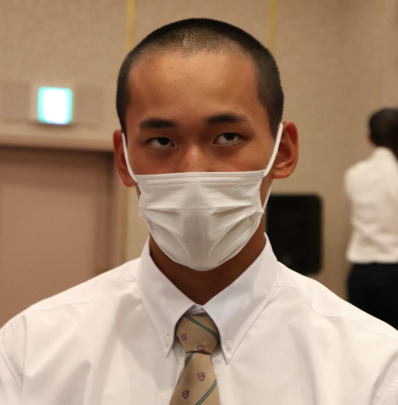 組み合わせ抽選会に出席した、大阪桐蔭の主将・前田悠伍投手（3年）（撮影・中島麗）