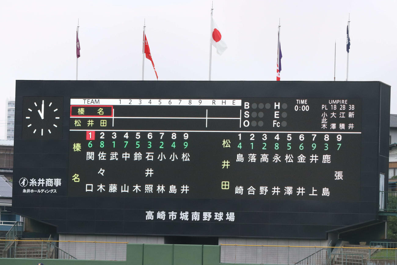 松井田ー榛名のスコアボード（撮影・黒須亮）