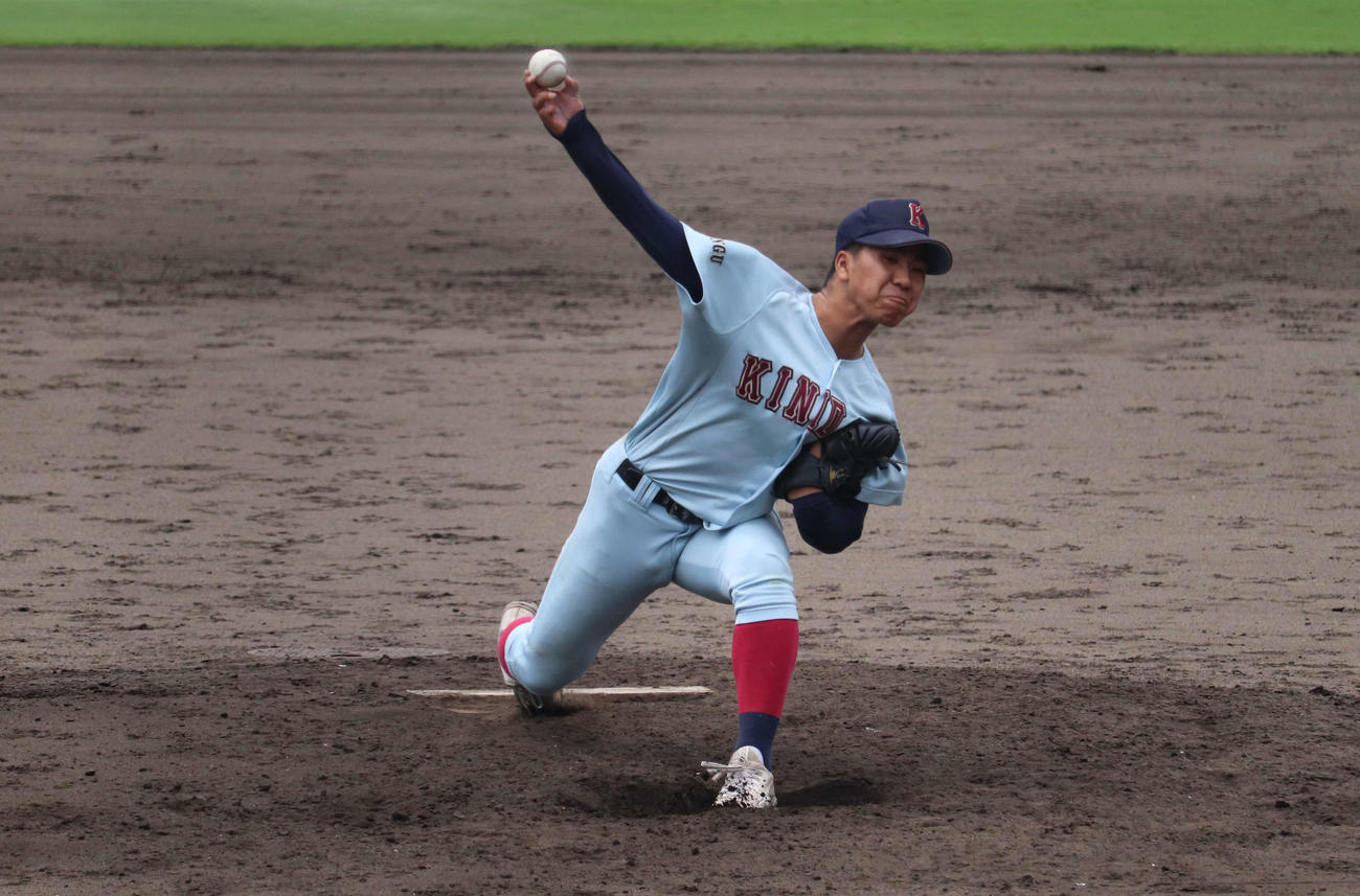 近大新宮対耐久　5回1失点の好投をみせた大槻（撮影・松野奈音）