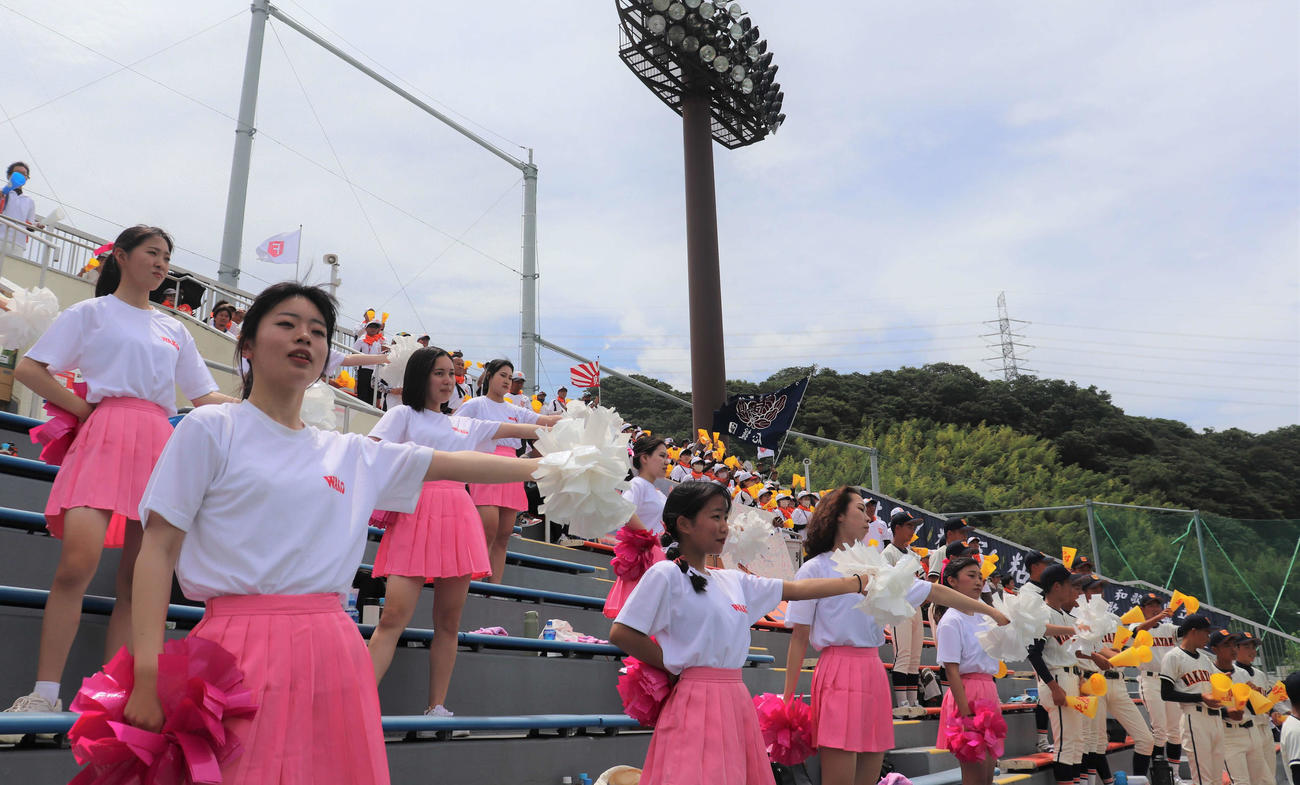 和歌山大会　和歌山工対那賀　和歌山工のスタンド。ダンス同好会の生徒が初めて野球応援に参加した（撮影・中島麗）