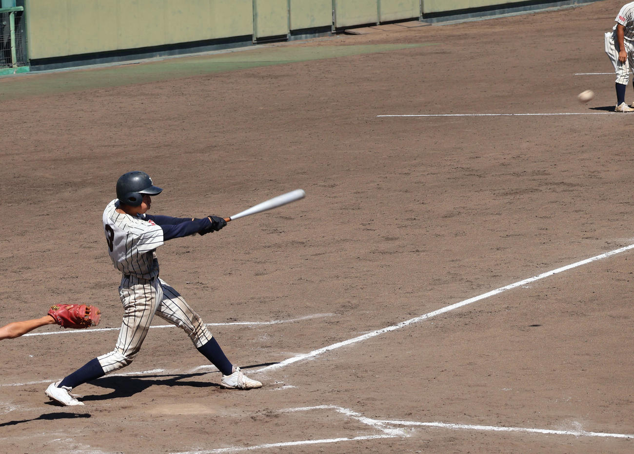 豊岡総合対西宮今津　7回、決勝打を放つ豊岡総合・下垣（撮影・原田竣矢）