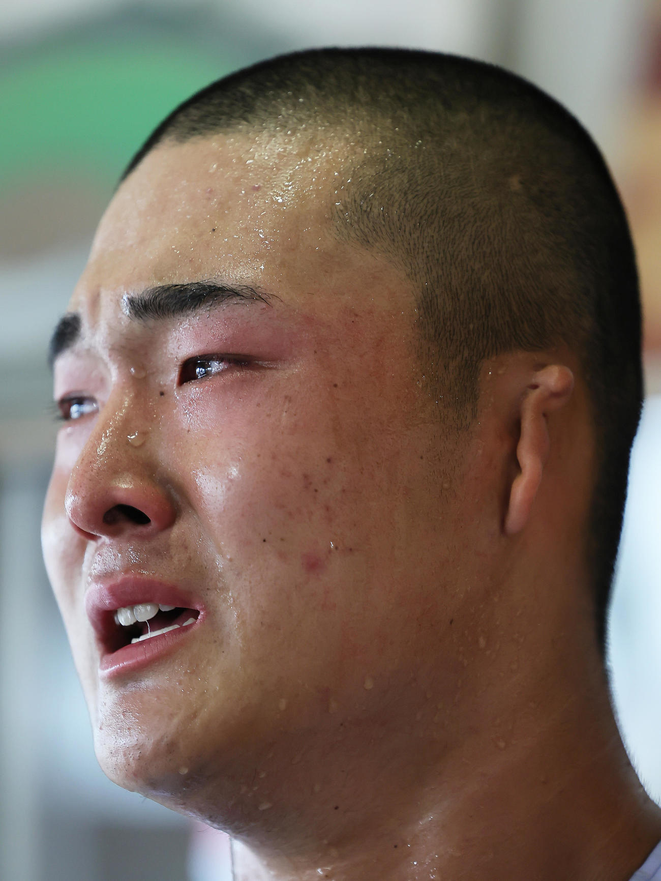 駒大高対東海大菅生　敗れ、涙ながらに試合を振り返る東海大菅生・日当（撮影・足立雅史）