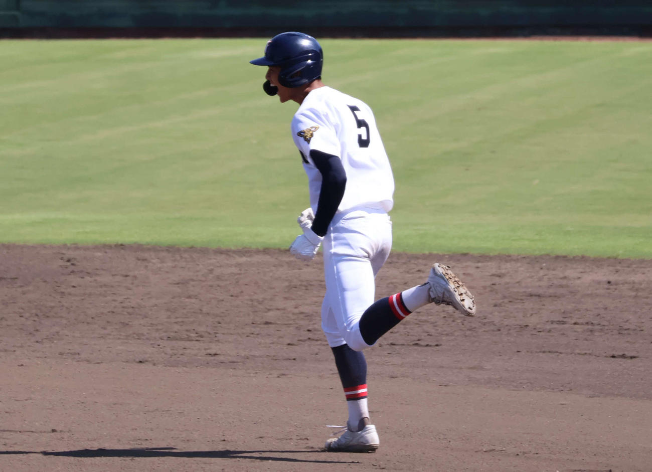 本塁打を放った社・合田が吠える（撮影・奥谷爽）